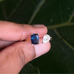 Adjustable Blue and Silver Gemstone Ring